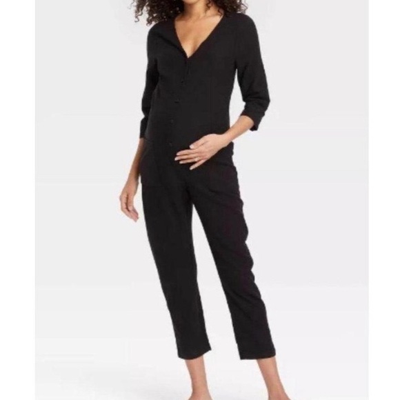 The Nines by Hatch Black Button-Front Jumpsuit - Picture 1 of 6